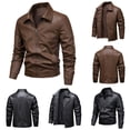 thumbnail image 1 of Lovzfmll Leather Jacket for Men, Windproof Warm, Lapel Collar, Zip Pockets, Solid Color, Long Sleeve, Fall Outerwear, 1 of 9