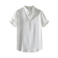 thumbnail image 1 of Lovzfmll Linen-Blend Short Sleeve Shirt for Men, Half-Button Placket with Mandarin Collar, Relaxed Casual Comfort Top, 1 of 6