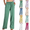 thumbnail image 1 of Lovzfmll Linen Wide Leg Pants for Women, Drawstring Waist Casual Trousers with Back Pockets, Relaxed Fit Green, S, 1 of 9