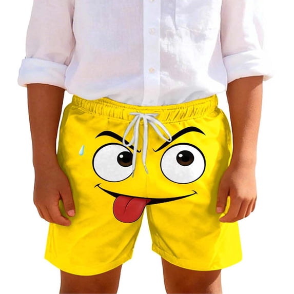 Lovzfmll Little Boy's Shorts, Funny Print Elastic Waist Pocket Shorts, Bermuda Casual Outfits for 11-12 Years