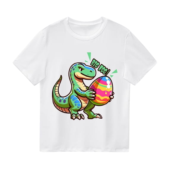 Lovzfmll Little Boy's T-Shirts, Easter Dinosaur Print Short Sleeve Tee, Casual Loose Fit Pullover Graphic Tees for 5-6 Years