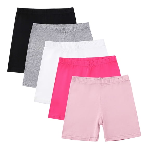 Lovzfmll Little Girl's Shorts, 5-Pack Solid Color Stretch Yoga Shorts, Summer Workout Outfits for 7-8 Years