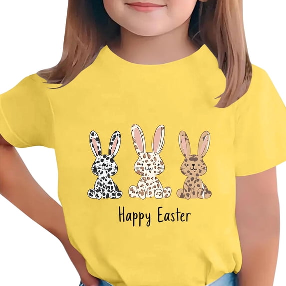 Lovzfmll Little Girl's T-Shirts, Easter Print Short Sleeve Tee, Casual Loose Fit Pullover Graphic Tees for 10-11 Years