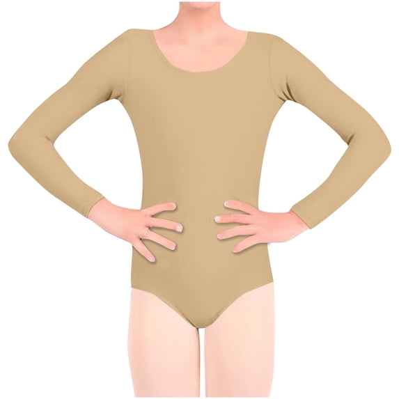 Lovzfmll Little Girls Ballet Leotard, Solid Stretch Cozy Crew Neck Long Sleeve Bodysuit, Ballerina Performance Outfit Dancewear 11-13 Years Girls Clothes
