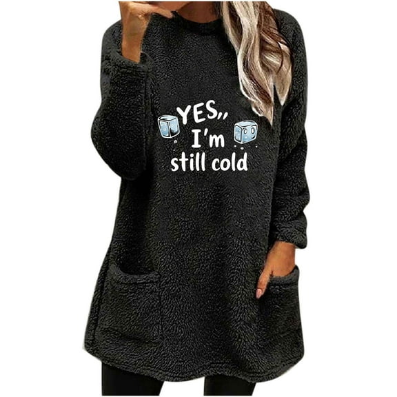 Lovzfmll Long Sleeve Shirts for Women, Plush Letter Print Pajamas Tops with Pockets, Loose Fit Fall 2025 Trendy Blouses Casual