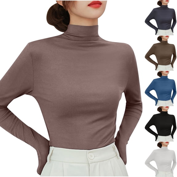 Lovzfmll Long Sleeve Shirts for Women, Solid Color Mock Neck Basic Going Out Tops Pullover, Slim Fit Fall 2025 Trendy Turtleneck Blouses Casual