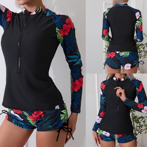 Lovzfmll Long Sleeve Swim Tops for Women, Printed Rash Guard Tops, UV Protection Surf Shirts for Beach