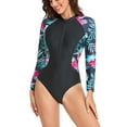 thumbnail image 1 of Lovzfmll Long Sleeve Swimwear for Women, Printed Zip Up Rash Guard Shirt, UV Protection Surf and Beach Top, 1 of 6
