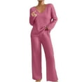 thumbnail image 1 of Lovzfmll Women's Lounge Set, 2-Piece Knit V-Neck Sweater & Straight-Leg Pants, Solid Color Casual Loungewear Matching Set, 1 of 9