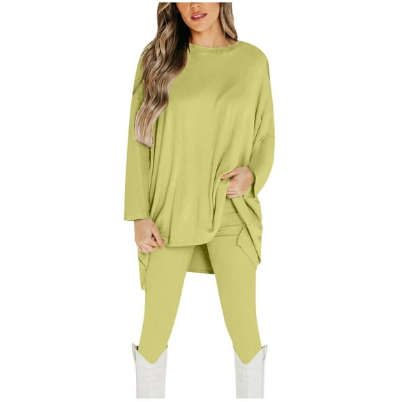 Lovzfmll Women's Lounge Set, 2-Piece Long Sleeve Pullover Top & Leggings, Casual Loose Fit Matching Outfit