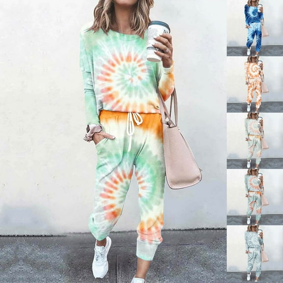 Lovzfmll Lounge Sets for Women, 2 Piece Printed Pullover Tops and Jogger Pants Set, Loose Fit Casual Sweatsuit Matching Outfits