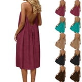 Lovzfmll Loungewear Dress for Women, Solid Color Halter Neck Backless ...