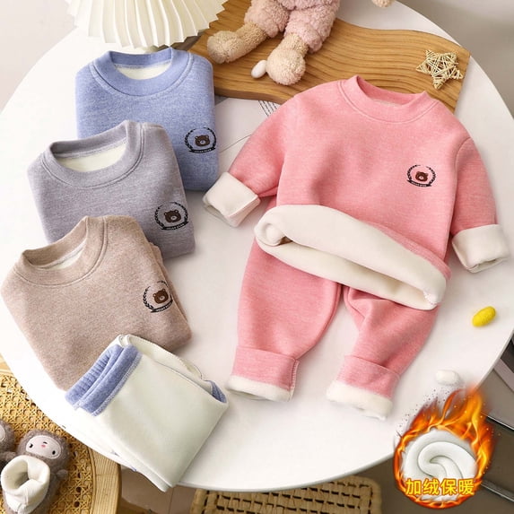 Lovzfmll Loungewear Set for Boys & Girls, Fleece Long Sleeve Top & Pants, Warm Home Wear for Toddler, 1-2 Years