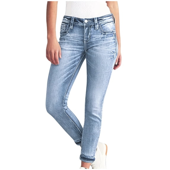 Lovzfmll Low Rise Denim Pants for Women, Embroidered Pocket, Relaxed Fit Taper Ankle Length Jeans Light Blue, L