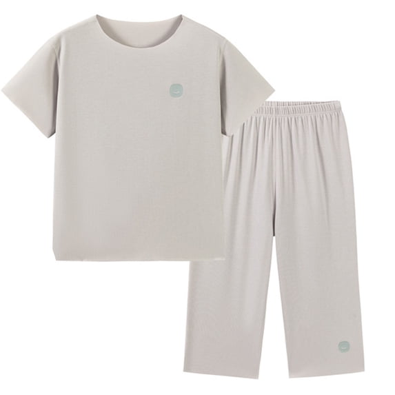 Lovzfmll Lyocell Lightweight Pajama Set, Short Sleeve Round Neck Top & Straight Pants for Boys & Girls, Sleepwear Outfits for Teen 13-14 Years