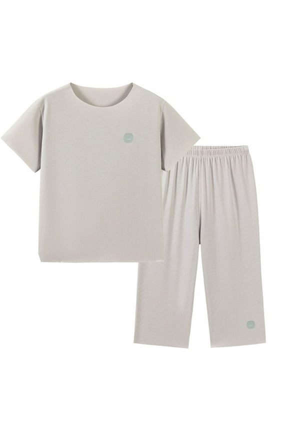 Lyocell Lightweight Pajama Set, Short Sleeve Round Neck Top & Straight Pants for Boys & Girls, Sleepwear Outfits for Teen 15-16 Years