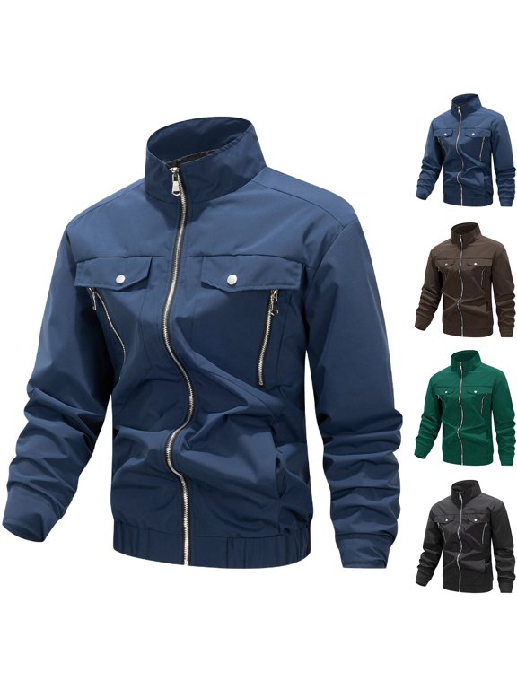 Men's Baseball Work Jacket, Sporty Casual Coat, Outdoor Windbreaker, Long Sleeve Zip Up, Fall Clothing, Men's Outerwear