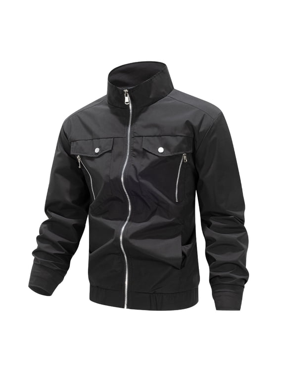 Men's Baseball Work Jacket, Sporty Casual Coat, Outdoor Windbreaker, Long Sleeve Zip Up, Fall Clothing, Men's Outerwear