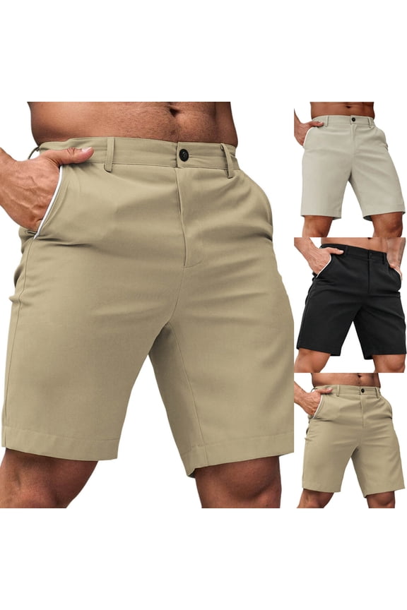 Men's Button & Zipper Pocket Shorts, Solid Color Casual Shorts, Simple Utility Wear with Secure Storage Options Khaki, S