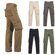 Lovzfmll Men's Cargo Pants, Cotton Washed Solid Color Multi-Pocket, Casual Loose Fit Straight Leg Full Length Pants