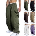 thumbnail image 1 of Lovzfmll Men's Cargo Pants, High Waist Work Trousers with Drawstring Waist & Pockets, Straight-Leg Full Length Casual Loose Pants, 1 of 9