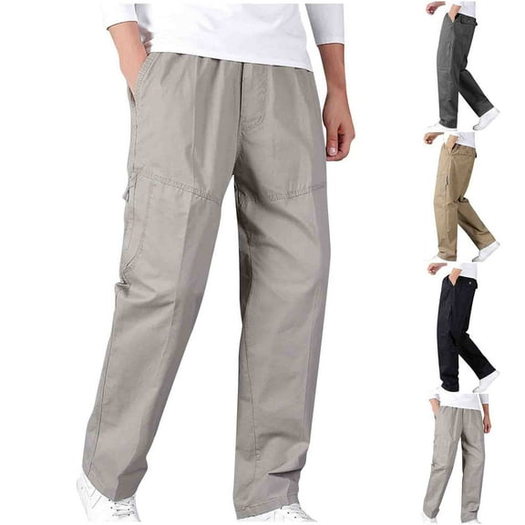 Lovzfmll Men's Cargo Pants, Lightweight Work Trousers with Elastic Waist, Straight Leg Full Length Casual Pants Fall Clothes