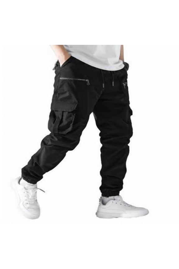 Men's Cargo Pants, Loose Casual Joggers Trousers with Oversized Zipper Pockets, Ankle-Length Utility Pants