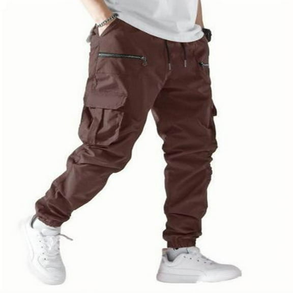 Lovzfmll Men's Cargo Pants, Loose Casual Joggers Trousers with Oversized Zipper Pockets, Ankle-Length Utility Pants