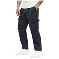 thumbnail image 1 of Lovzfmll Men's Cargo Pants, Multi-Pocket Work Trousers with Drawstring Waist, Athletic Relaxed Full Length, Solid Color Utility Pants, 1 of 7