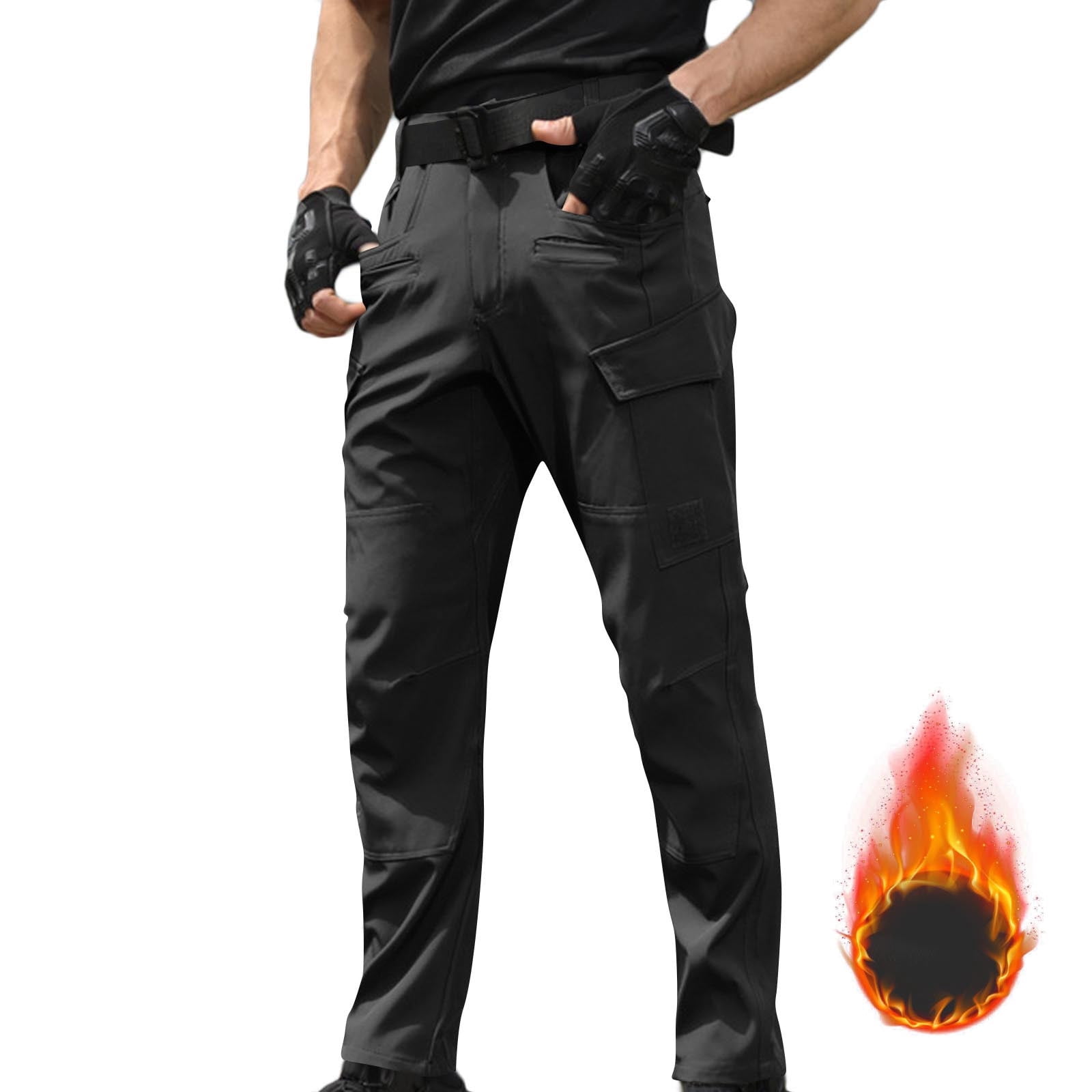 Lovzfmll Men's Cargo Pants with Fleece Lining, Waterproof Hiking