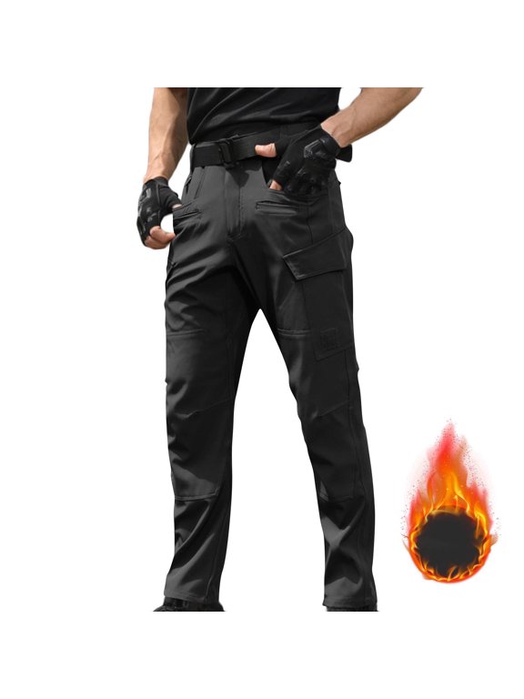 Men's Cargo Pants with Fleece Lining, Waterproof Hiking Work Pants, Athletic Golf Pants Relaxed Fit, Quick-Dry Active Multi-Pocket Pants