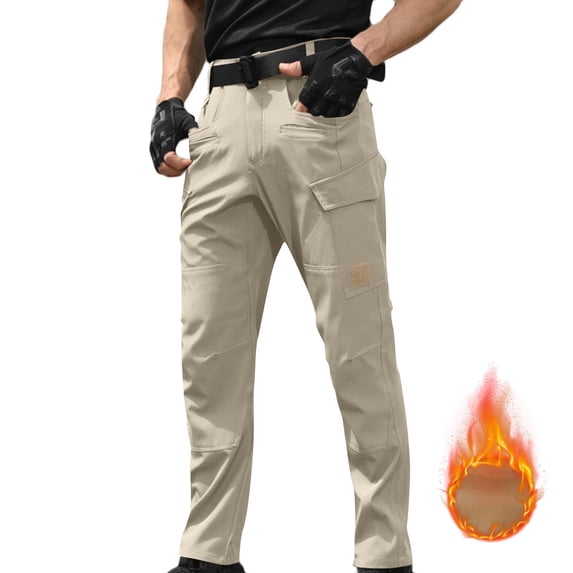 Lovzfmll Men's Cargo Pants with Fleece Lining, Waterproof Hiking Work Pants, Athletic Golf Pants Relaxed Fit, Quick-Dry Active Multi-Pocket Pants