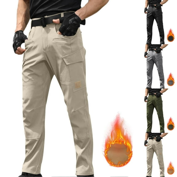 Lovzfmll Men's Cargo Pants with Fleece Lining, Waterproof Hiking Work Pants, Athletic Golf Pants Relaxed Fit, Quick-Dry Active Multi-Pocket Pants