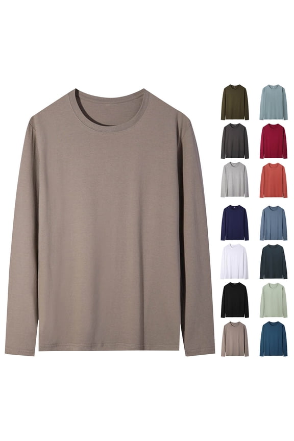 Men's Classic Casual Thermal Shirt with Pocket Design, Solid Color Long Sleeve Crew Neck T-Shirt for Daily Wear and Work