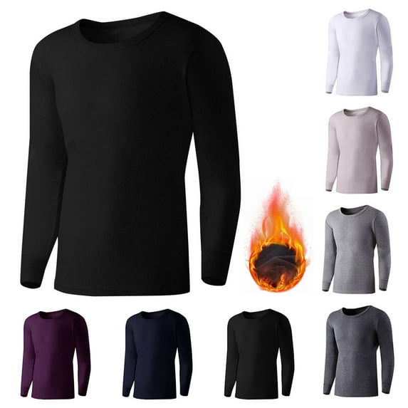 Lovzfmll Men's Classic Thermal Underwear Top with Thickened Cotton, Long Sleeve Crew Neck Shirt for Everyday Wear and Winter Warmth