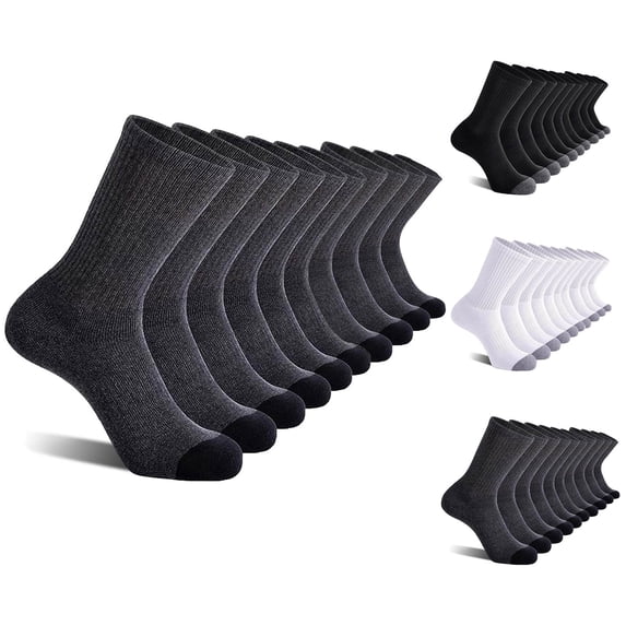 Lovzfmll Men's Crew Socks, 10-Pack Solid Color Sweat-Absorbing Breathable, Outdoor Sports Running Socks Gray, Free Size