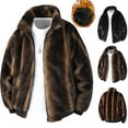 thumbnail image 1 of Lovzfmll Men's Faux Fur Jacket, Plush Pile Coat, Full Zip with Pockets, Stand Collar Soft Winter Coat, Warm Outerwear, 1 of 9