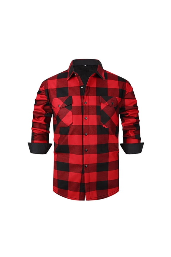 Men's Flannel Shacket, Plaid Shirt Jacket, Button Front with Pockets, Fleece Lining, Winter Coat, Casual Outerwear