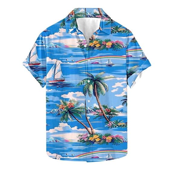 Lovzfmll Men's Floral Hawaiian Resort Shirt, Short Sleeve Aloha Print Casual Top, Button Down Vacation Blouse