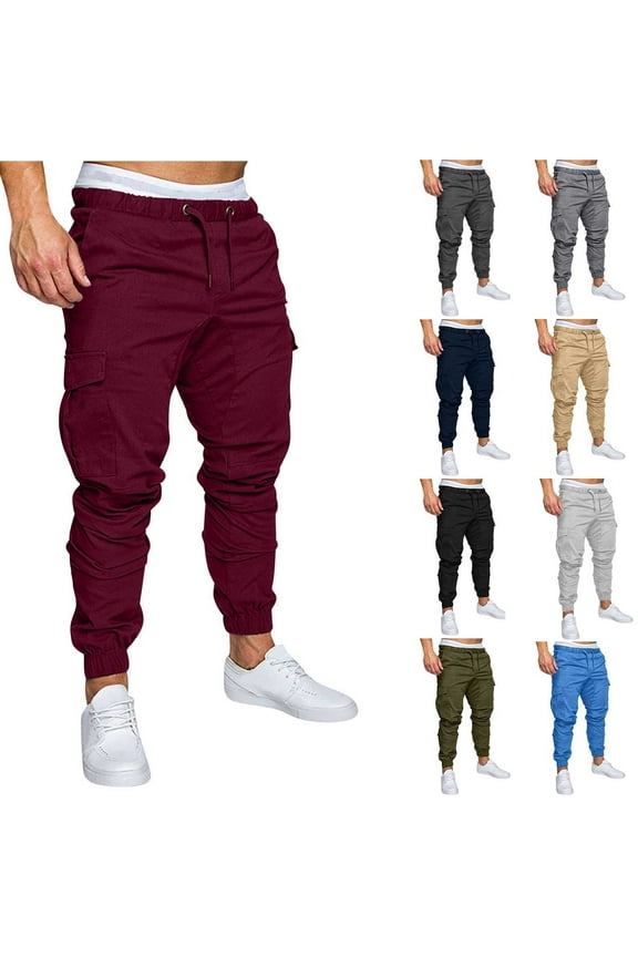 Men's Joggers, Casual Work Trousers with Pockets, Ankle-Length Active Fit Sport Pants, Athletic Utility Fall Clothes