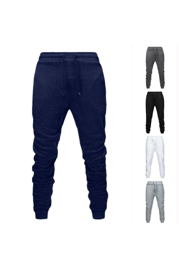 Men's Joggers, Fleece-Lined Athletic Pants with Drawstring Waist & Pockets, Active Fit Sport Trousers, Solid Color Winter Warm Clothes