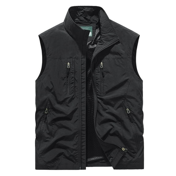 Lovzfmll Men's Lightweight Softshell Vest Windproof Sleeveless Jacket for Travel Hiking Quick-Drying Work Clothes Jacket Solid Color Stand-Up Collar Zipper Waistcoat Black 3XL