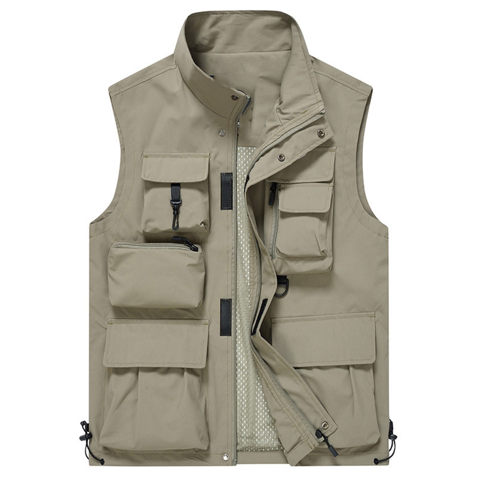 Lovzfmll Men's Lightweight Softshell Vest Windproof Sleeveless Jacket for Travel Hiking Running Work Solid Color Stand Collar Multiple Pockets Outdoor Sports Photography Coat Khaki L