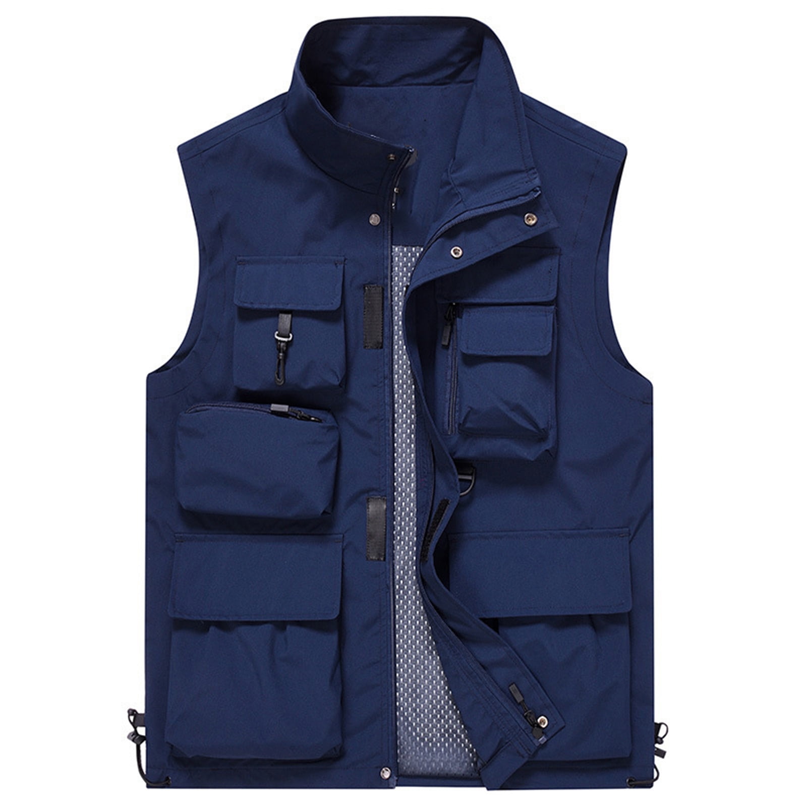 Lovzfmll Men's Lightweight Softshell Vest Windproof Sleeveless Jacket for Travel Hiking Running Work Solid Color Stand Collar Multiple Pockets Outdoor Sports Photography Coat Dark Blue 4XL