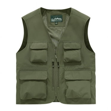 Lovzfmll Men's Lightweight Softshell Vest Windproof Sleeveless Jacket for Travel Hiking Running Work Solid Color Stand Collar Multiple Pockets Outdoor Sports Photography Coat Army Green 4XL