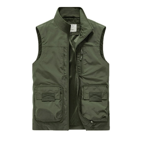 Lovzfmll Men's Lightweight Softshell Vest Windproof Sleeveless Jacket for Travel Hiking Work Solid Color Stand Collar Multiple Pockets Outdoor Sports Photography Casual Coat Army Green 5XL