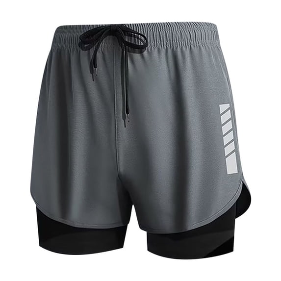Lovzfmll Men's Lined Running Shorts, Double Layer Workout Shorts, Solid Color Athletic Shorts with Built-In Compression Dark Gray, L