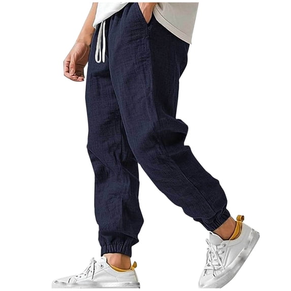 Lovzfmll Men's Linen Pants, Comfort Loose Casual Joggers with Drawstring Waist & Pockets, Solid Color Everyday Fall Clothes