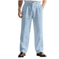 thumbnail image 1 of Lovzfmll Men's Linen Travel Pants, Striped Straight-Leg Work Dress Pants with Button, Casual Full Length Loose Fit Business Trousers, 1 of 9