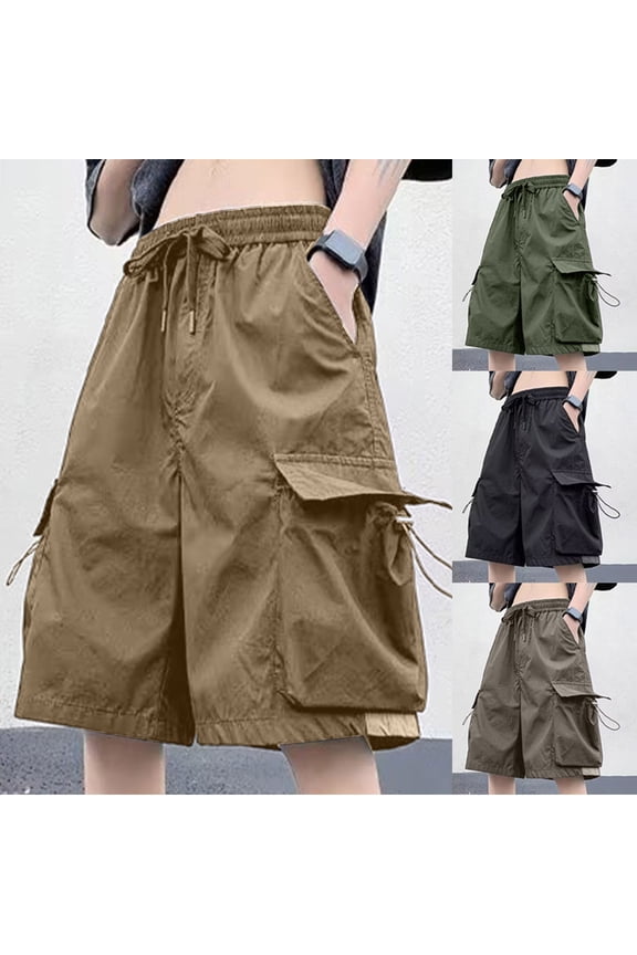 Men's Outdoor Work Shorts, Drawstring Elastic Multi-Pocket Loose Cargo Bermuda Shorts Bronze, M
